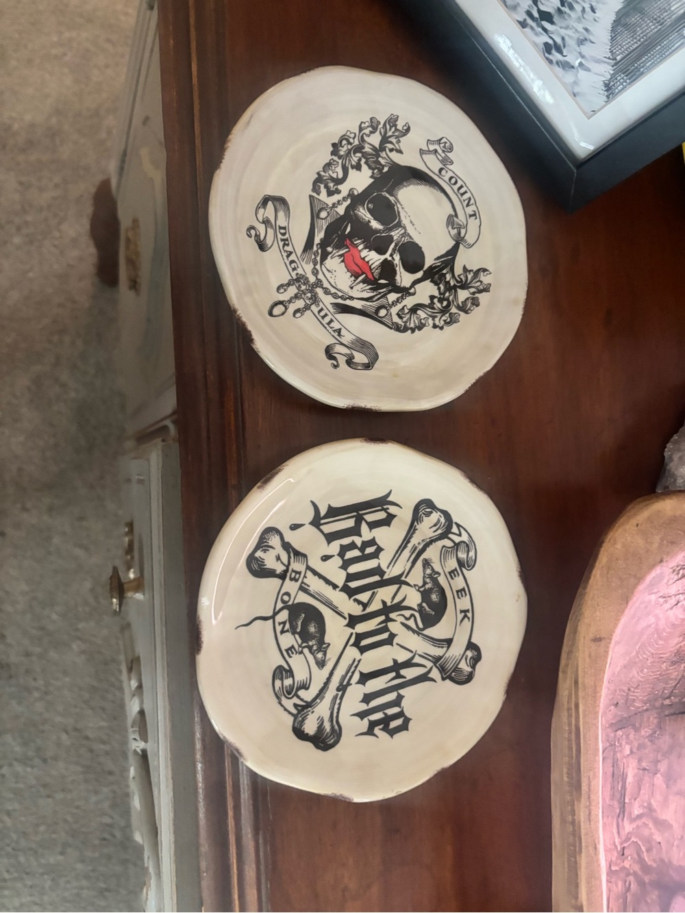 Skull & Crossbones Ceramic Trinket Dishes - Black & Cream
